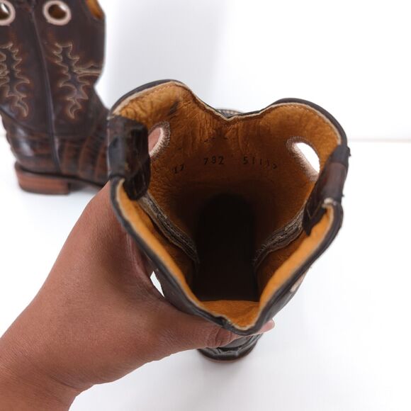 BIG BULL Kid Mexican 17 US 10 Caiman Alligator Boots Brown Leather Western FLAW - Picture 7 of 10